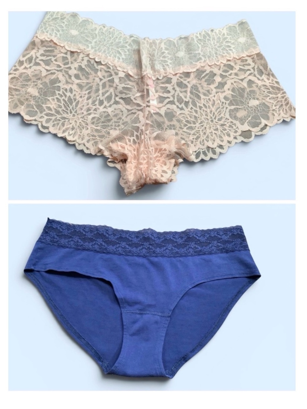 Victoria's Secret Set of 2 Lace Hipster & Cotton Bikini Panty Set - Blush & Blue